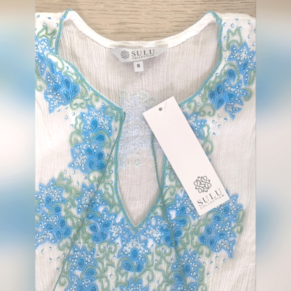 SULU  COLLECTION NWT White Cotton Tunic With Beaded/Embroidered Detailing; Size - Picture 12 of 13